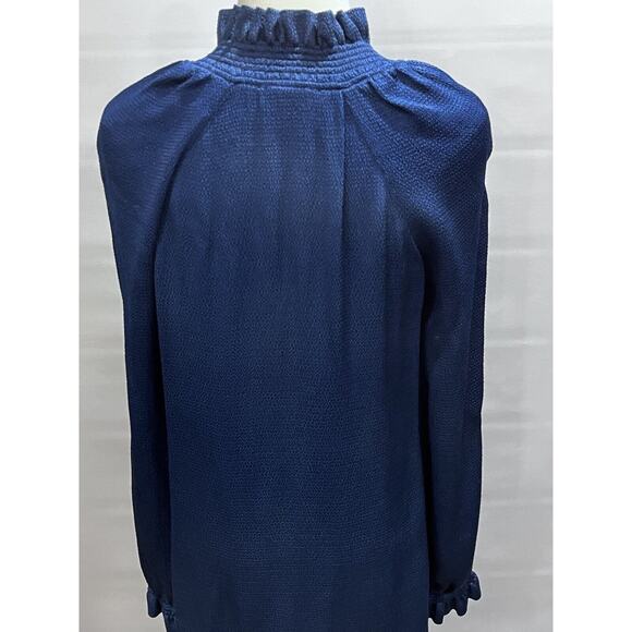 Sandro Paris V-Neck Blue Shift Dress Neck Tie Long Sleeve Sz 36/US Sm - Picture 10 of 12